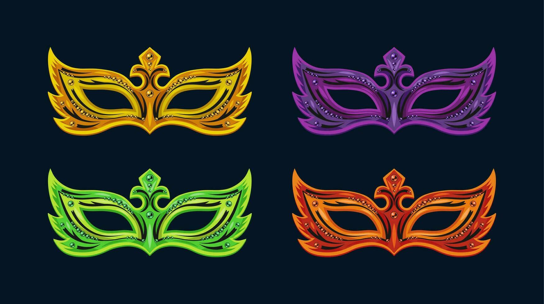 reeks van kleurrijk carnaval maskers versierd met kralen vector