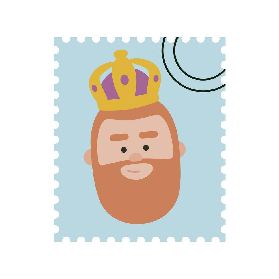 schattig koning gaspar blauw port stempel. Kerstmis ornament geïsoleerd gevectoriseerd. magiërs, wijs Mens vector