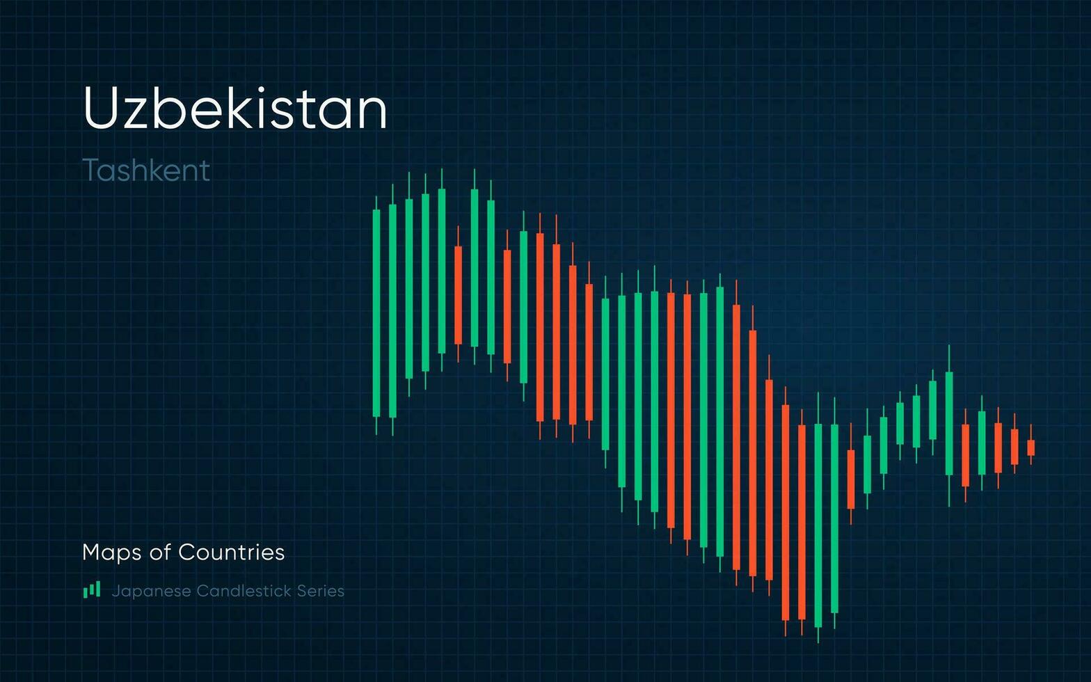 Oezbekistan kaart is getoond in een tabel met bars en lijnen. Japans kandelaar tabel serie vector