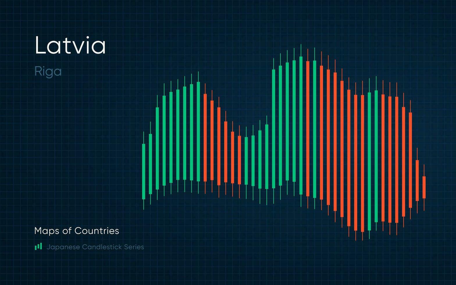 Letland kaart is getoond in een tabel met bars en lijnen. Japans kandelaar tabel serie vector
