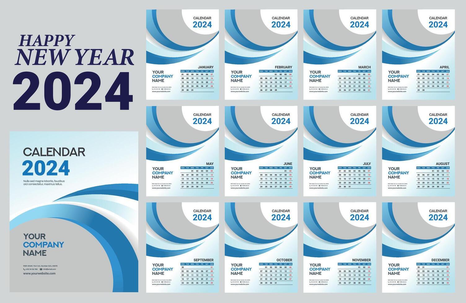 kalender 2024 afdrukken klaar ontwerp vector