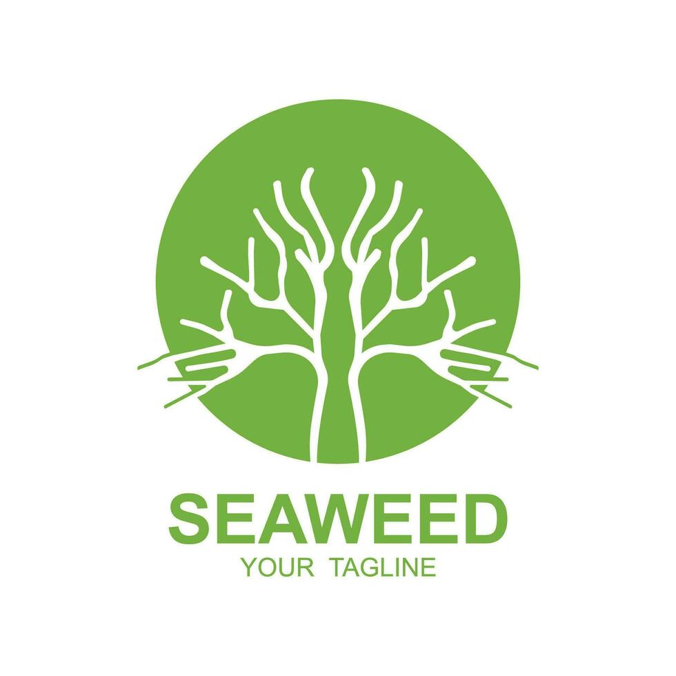 zeewier logo ontwerp, onderwater- fabriek illustratie, schoonheidsmiddelen en voedsel ingrediënten vector