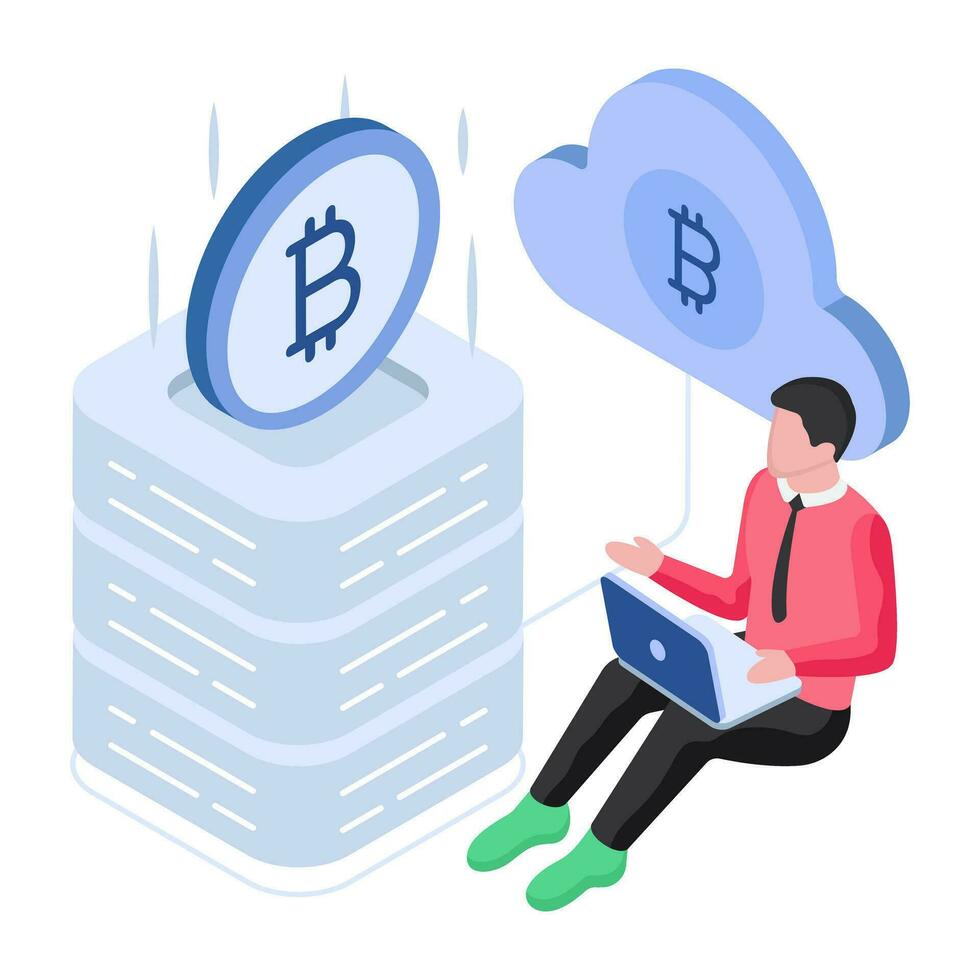 een gekleurde ontwerp illustratie van bitcoin wolk server vector