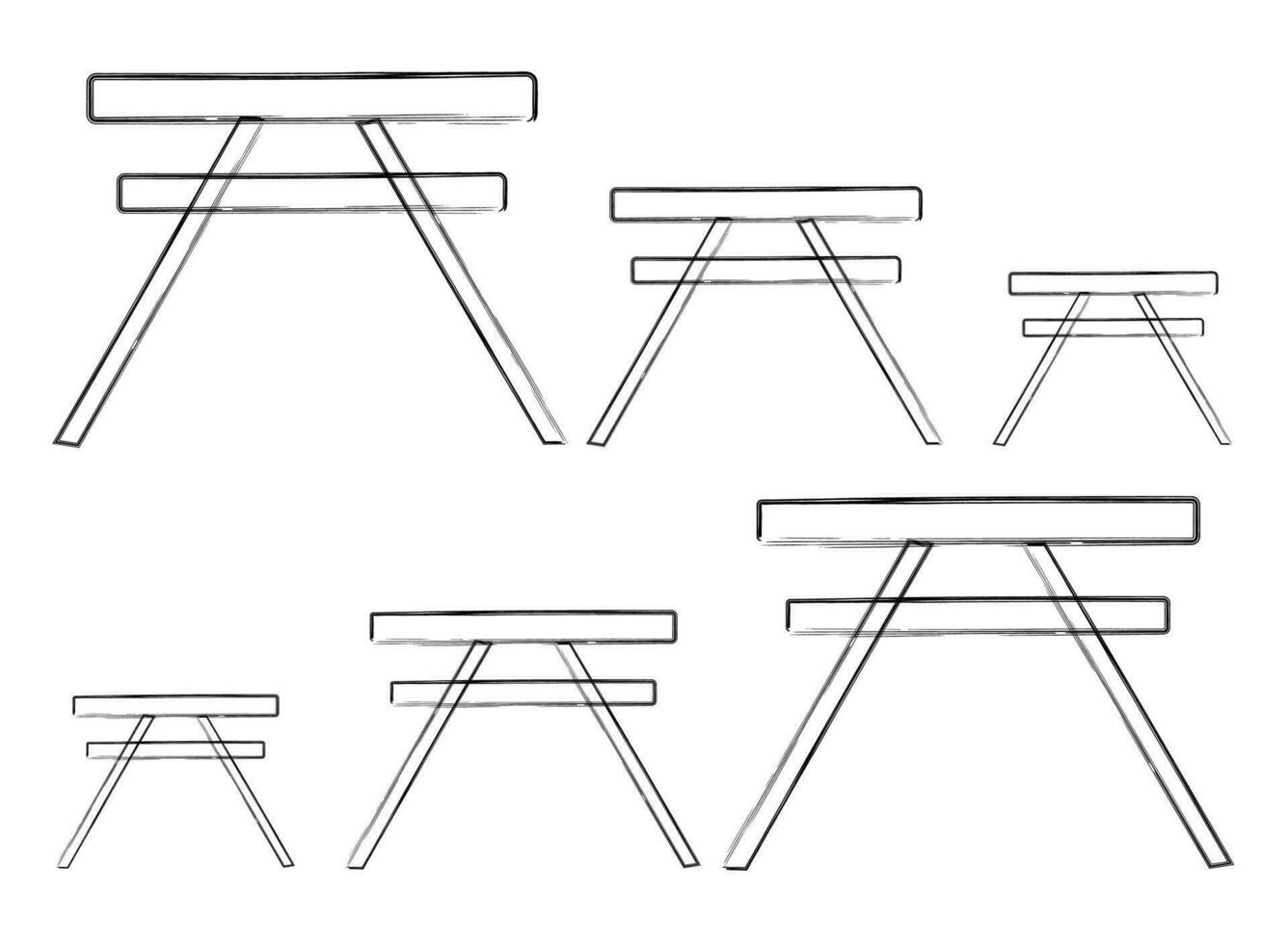 picknick tafel schets icoon, park tafel, picknick bank, camping tafel vector illustratie.