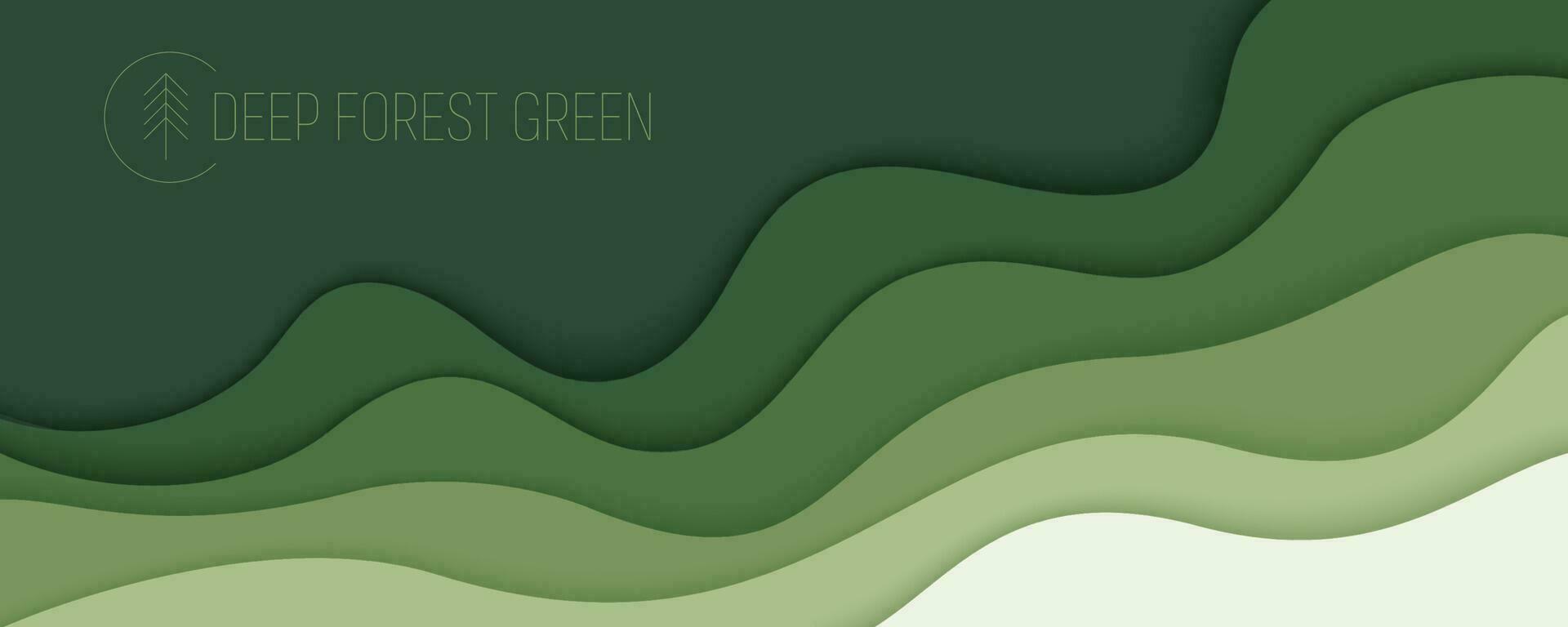 diep Woud groen golven, papier kunst spandoek. natuur groen kleur poster sjabloon in papercut stijl. vector illustratie eps 10.