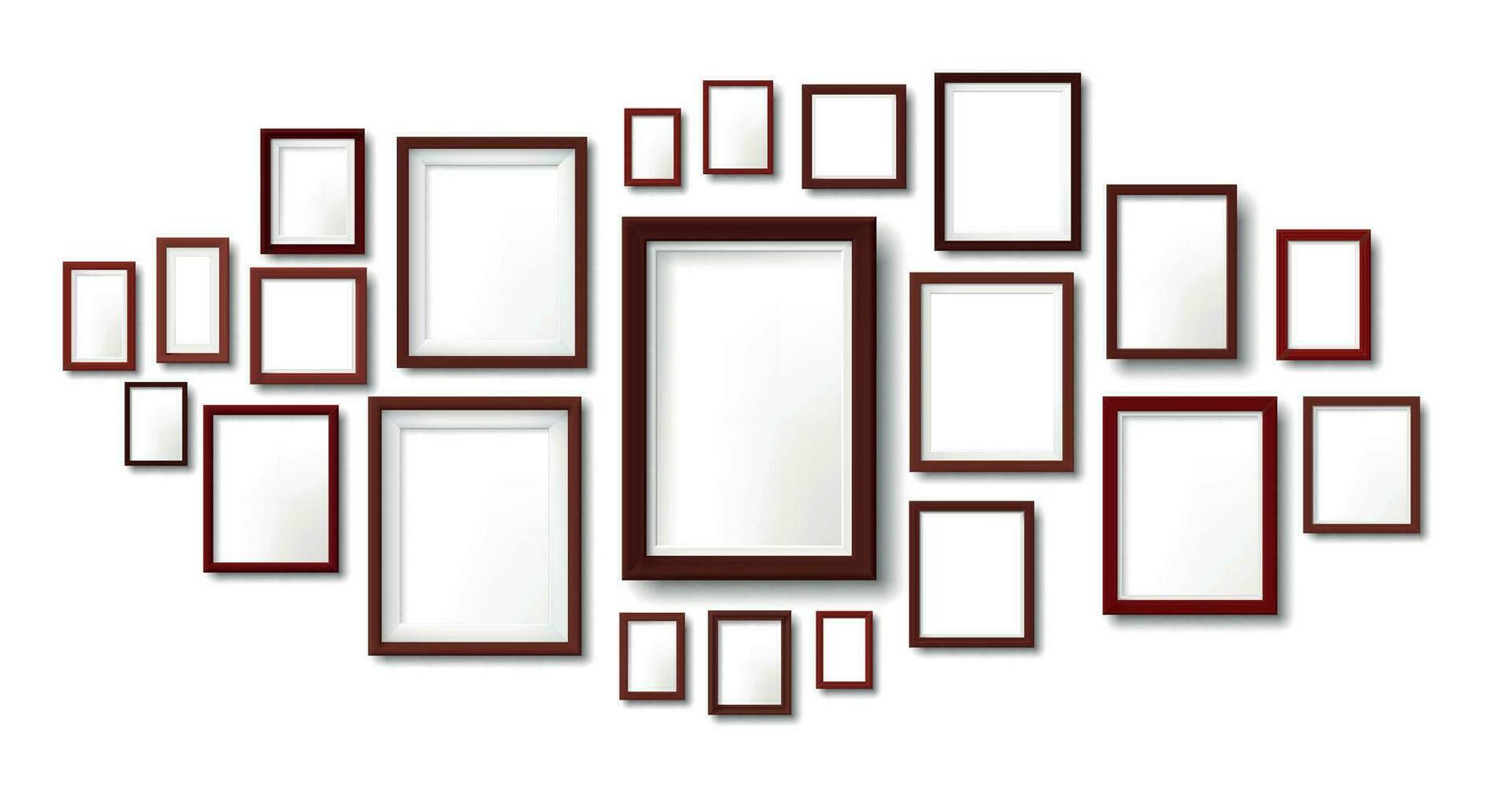 donker houten kaders samenstelling model. foto kader hangende Aan muur, afbeeldingen rooster en hout borders vector illustratie sjabloon