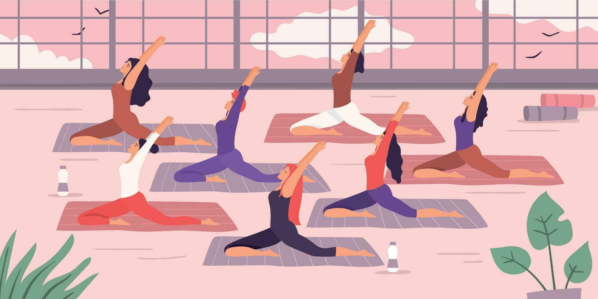 Dames yoga groep uitrekken oefening. vector illustratie