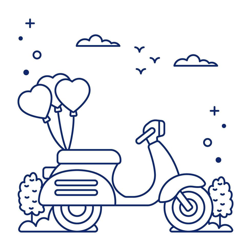 conceptuele lineair ontwerp icoon van decoratief scooter vector
