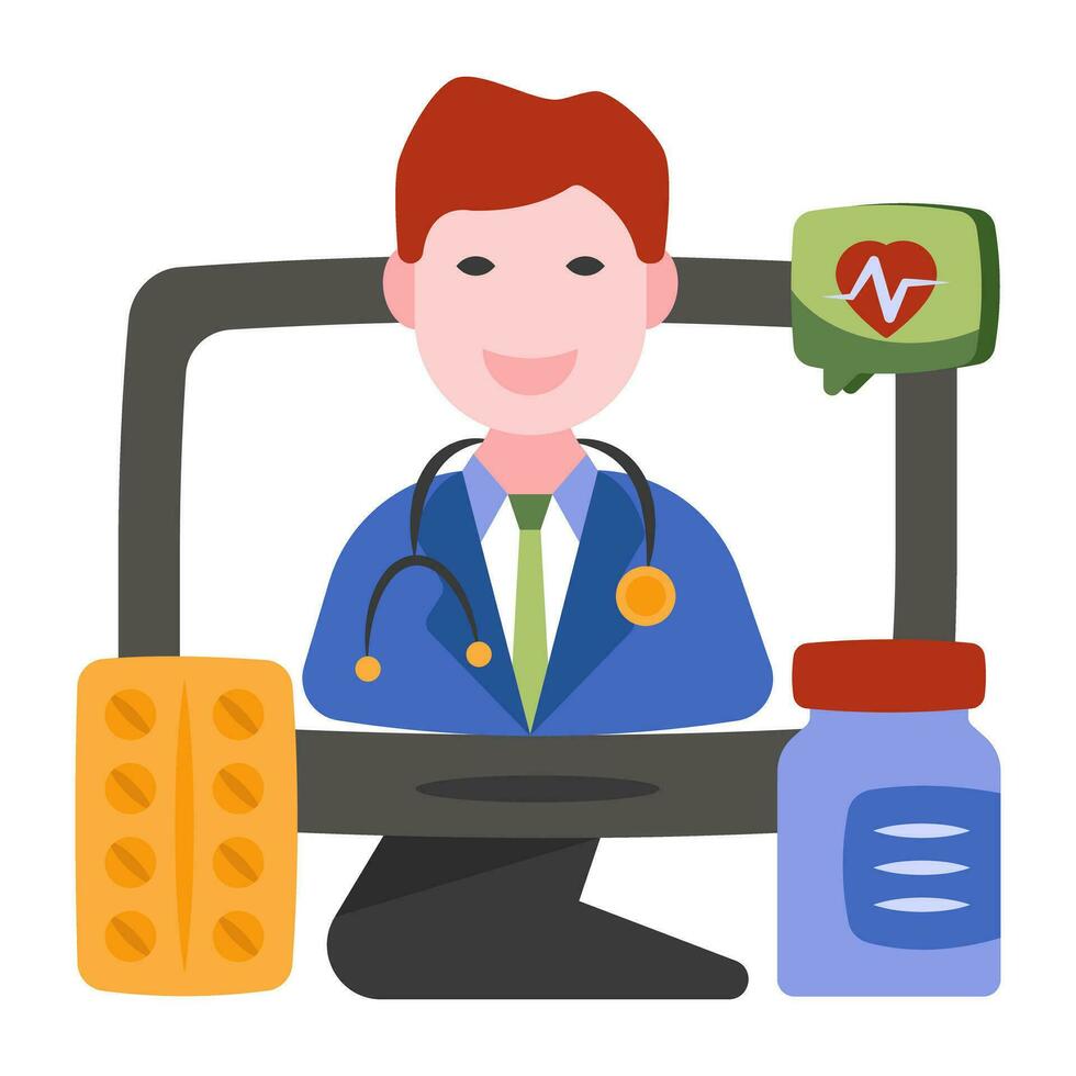 een icoon ontwerp van online dokter vector
