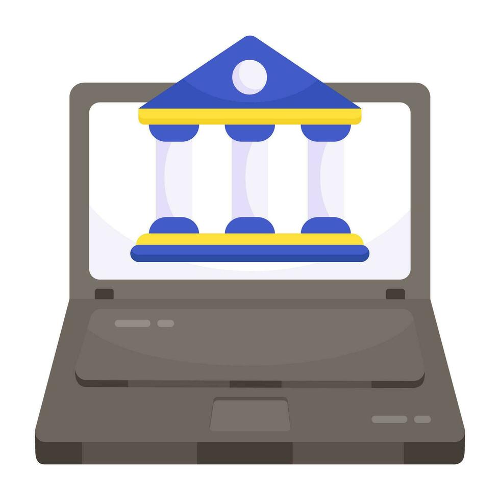 bank gebouw binnen laptop, icoon van online bank vector