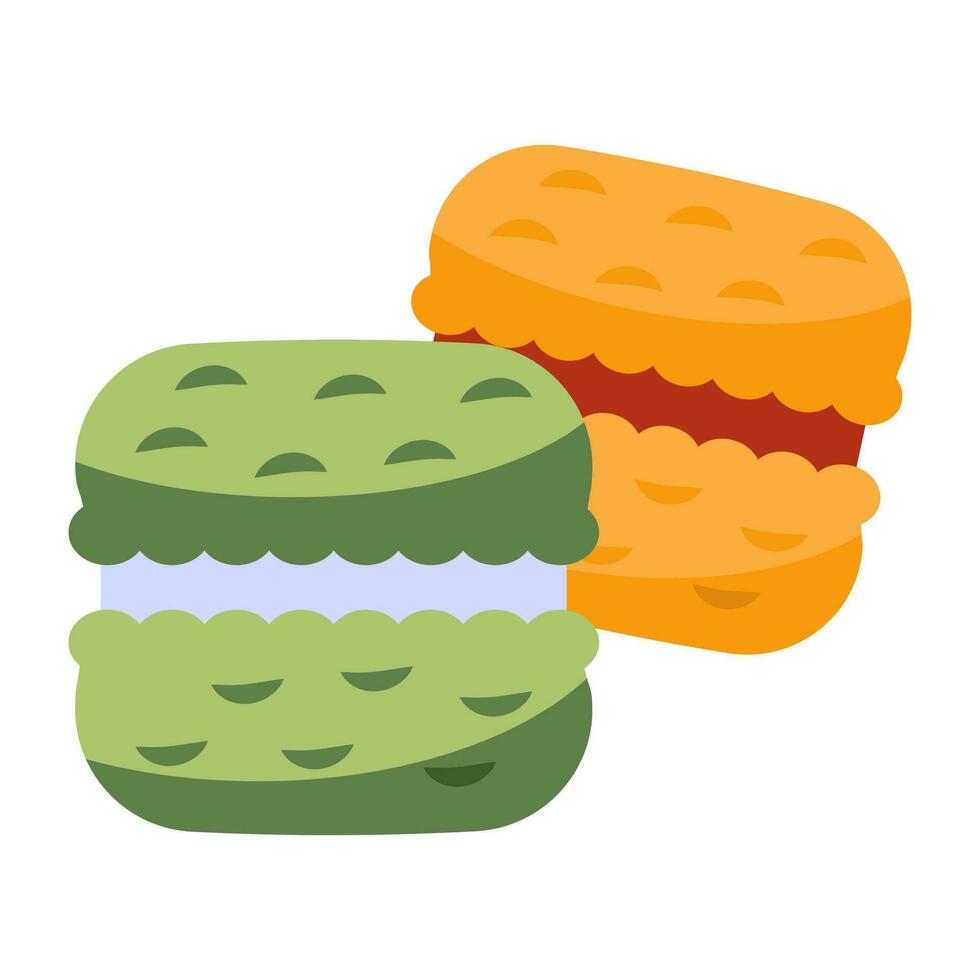 een oog vangen ontwerp icoon van macarons, zoet belegd broodje koekje vector