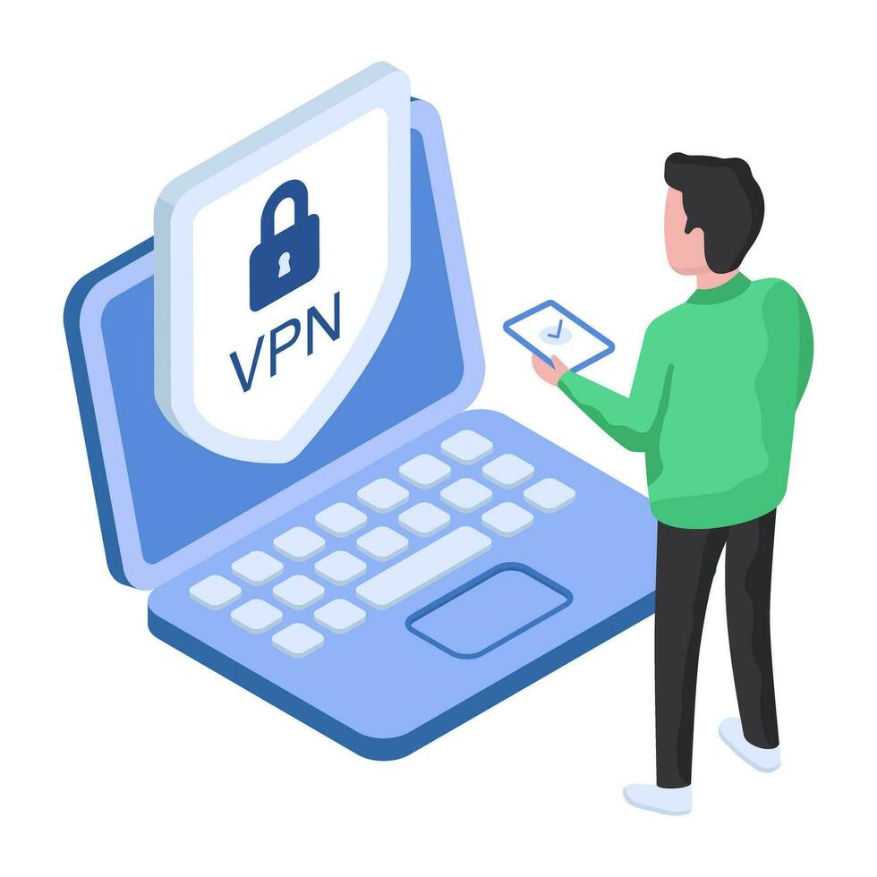 een vlak ontwerp illustratie van beveiligen vpn vector