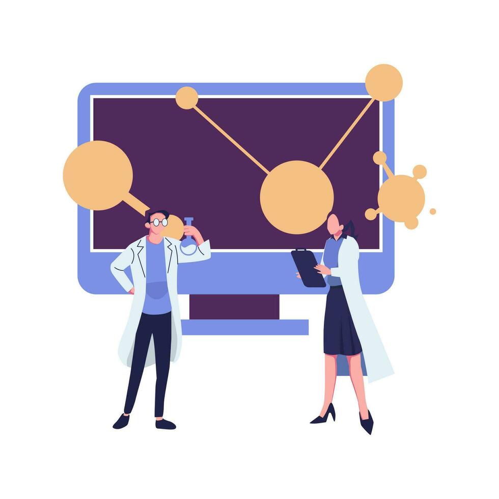 de wetenschapper voert laboratorium studies verbinding malekul en atomen vlak illustratie vector