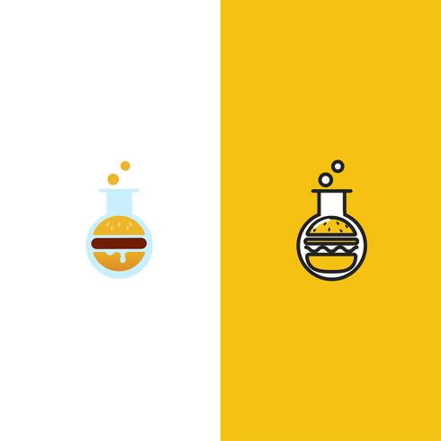 Burger Lab-logo. Laboratorium voor heerlijk eten. Logo voor restaurant of café. Vector lijn kunst illustratie