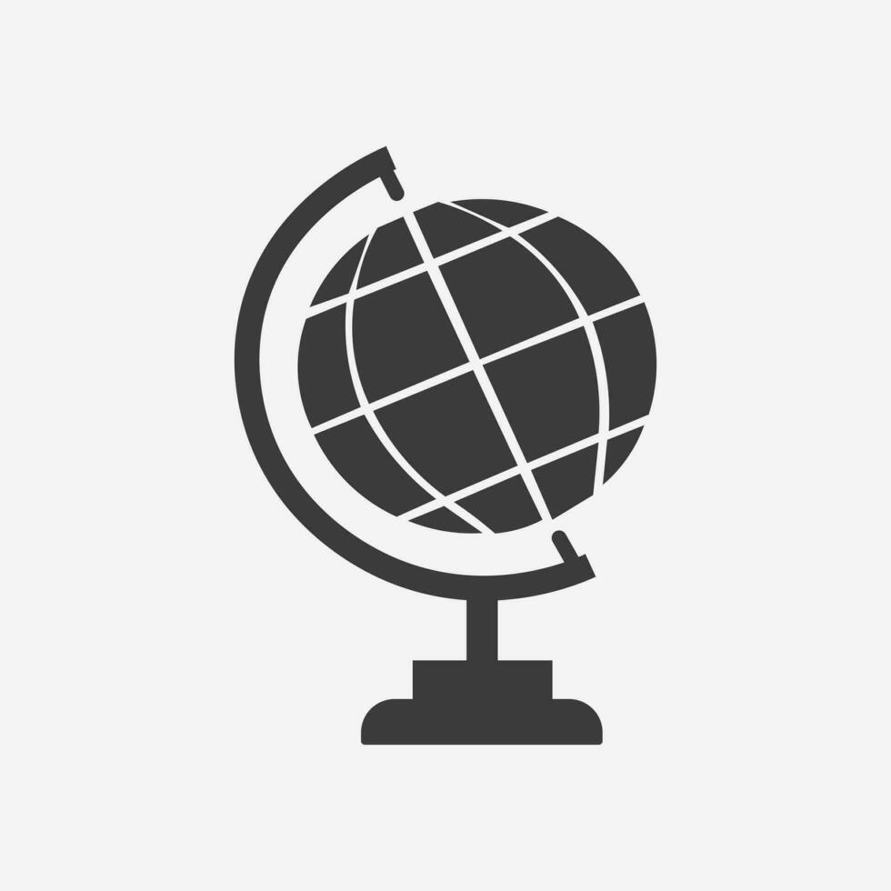 wereld wereldbol met staan icoon vector. planeet, school, aarde, kaart symbool vector