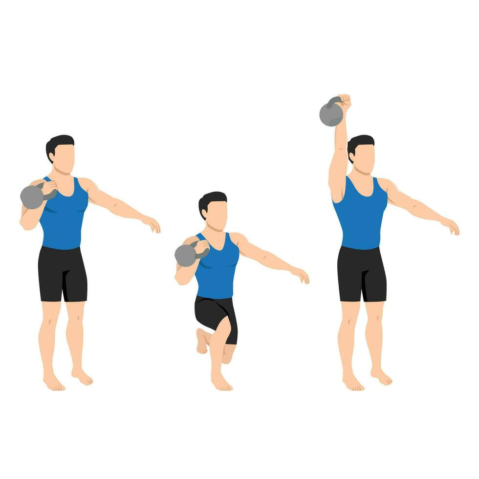 Mens aan het doen kettlebell offset omgekeerde uithaal en druk op oefening. vector