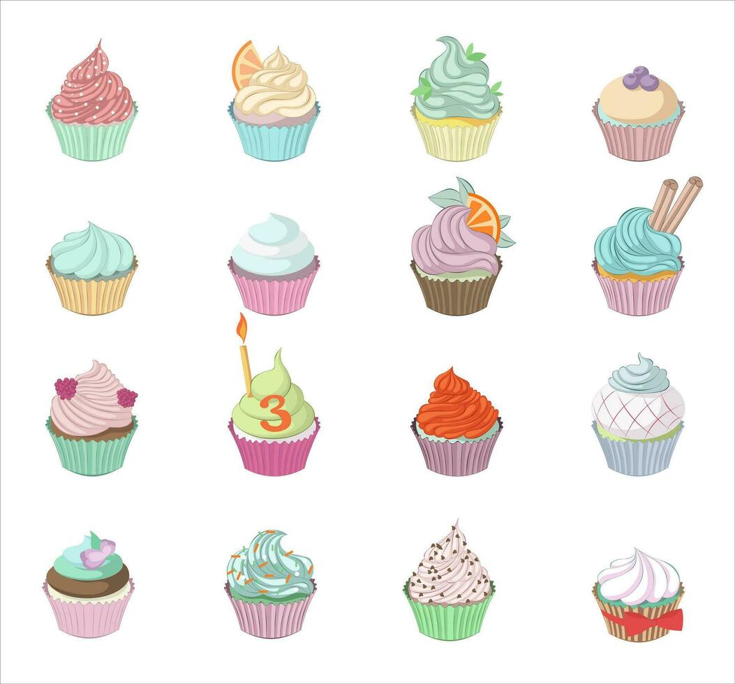 reeks van kleurrijk cupcakes vector illustratie