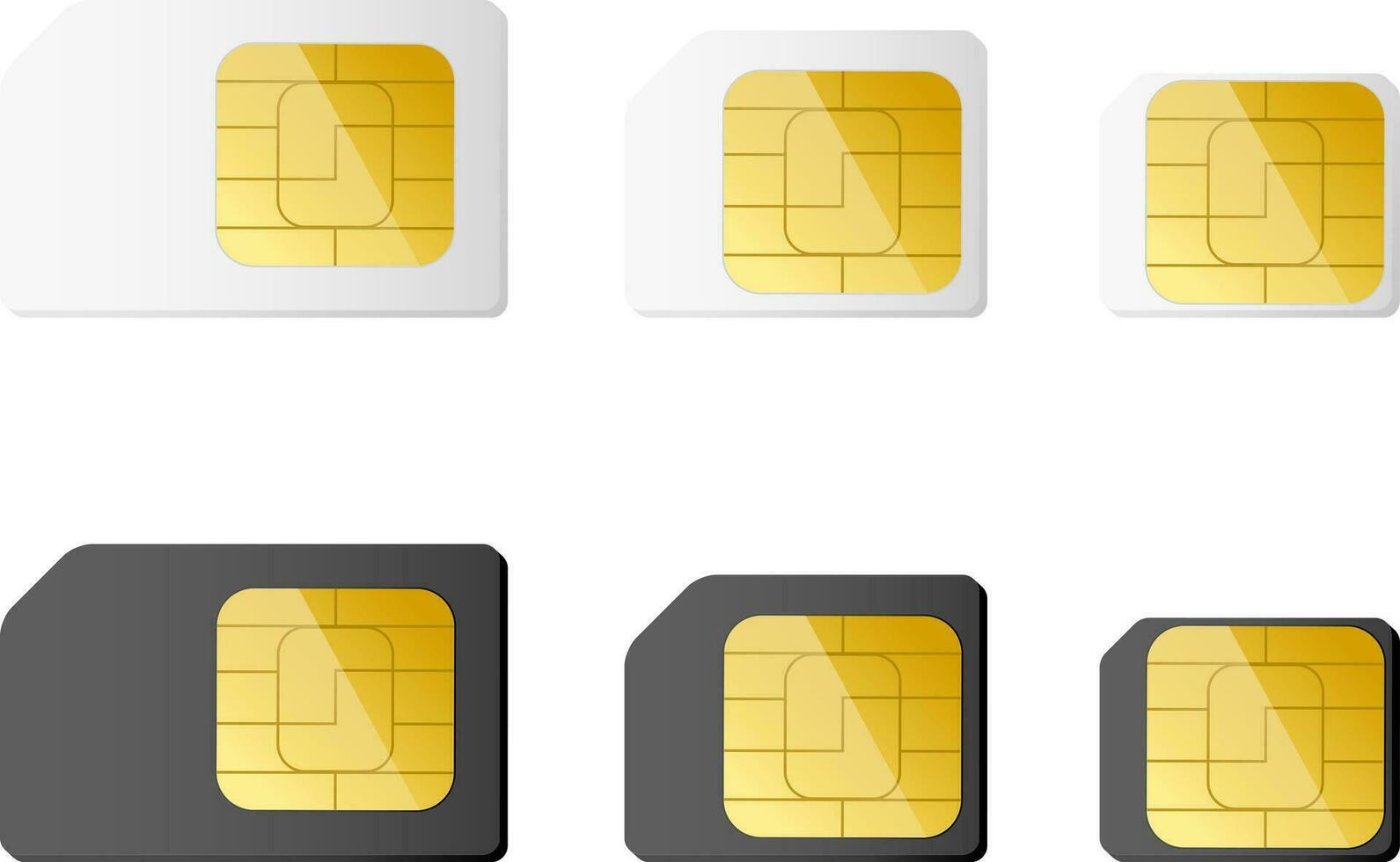 mini, micro, nano sim kaarten in zwart en wit kleur vector