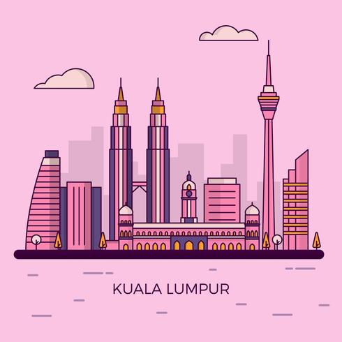 Vlakke Moderne Kuala Lumpur-de Vectorillustratie van de Stadshorizon vector