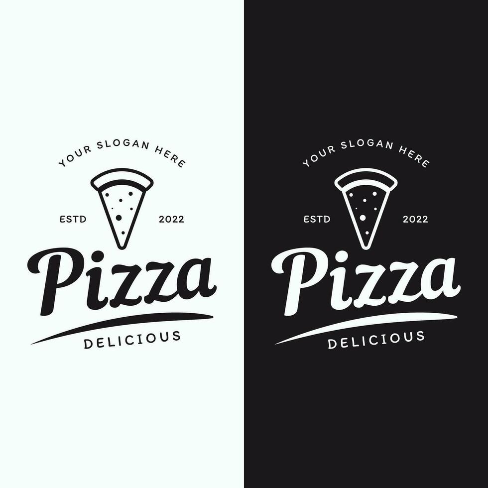 retro wijnoogst pizza of pizzeria logo sjabloon ontwerp met gekruiste schoppen.logo voor bedrijf, restaurant, etiket en kenteken. vector