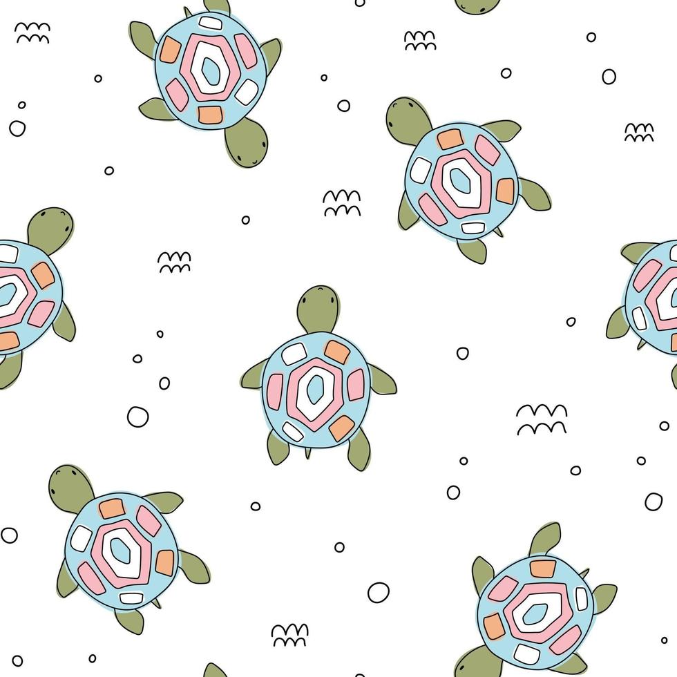 schattig schildpad wit patroon doodle zee oceaan handgetekende naadloze dieren vector