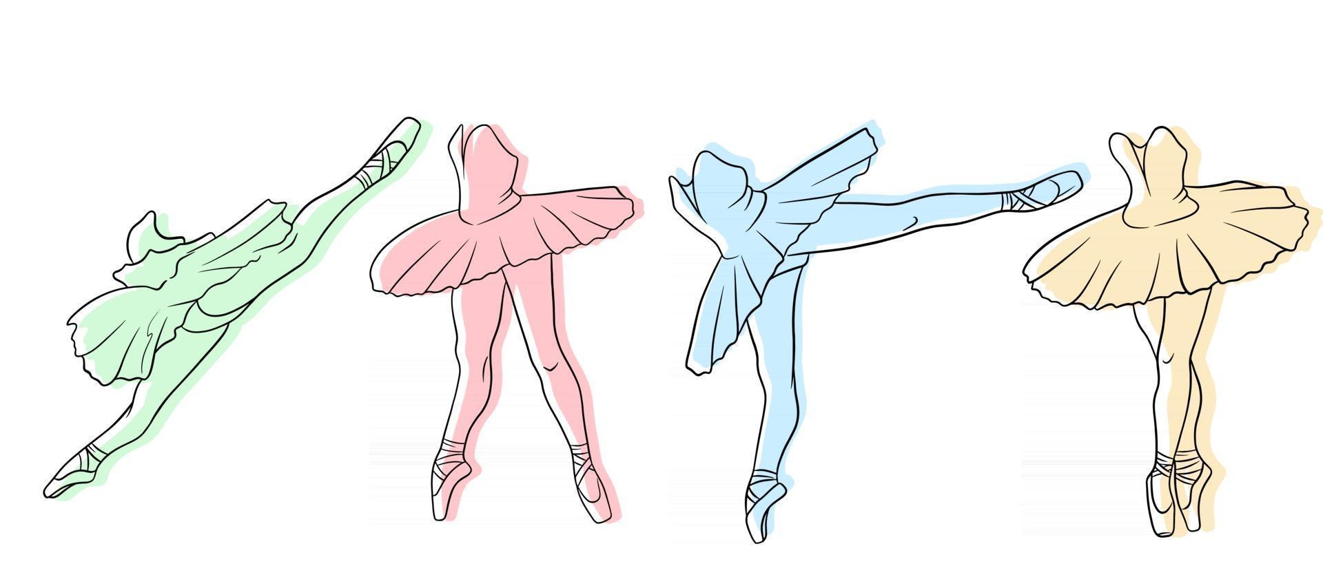 ballet set. ballerina in pointe-schoenen en een tutu. benen van de danser. vector