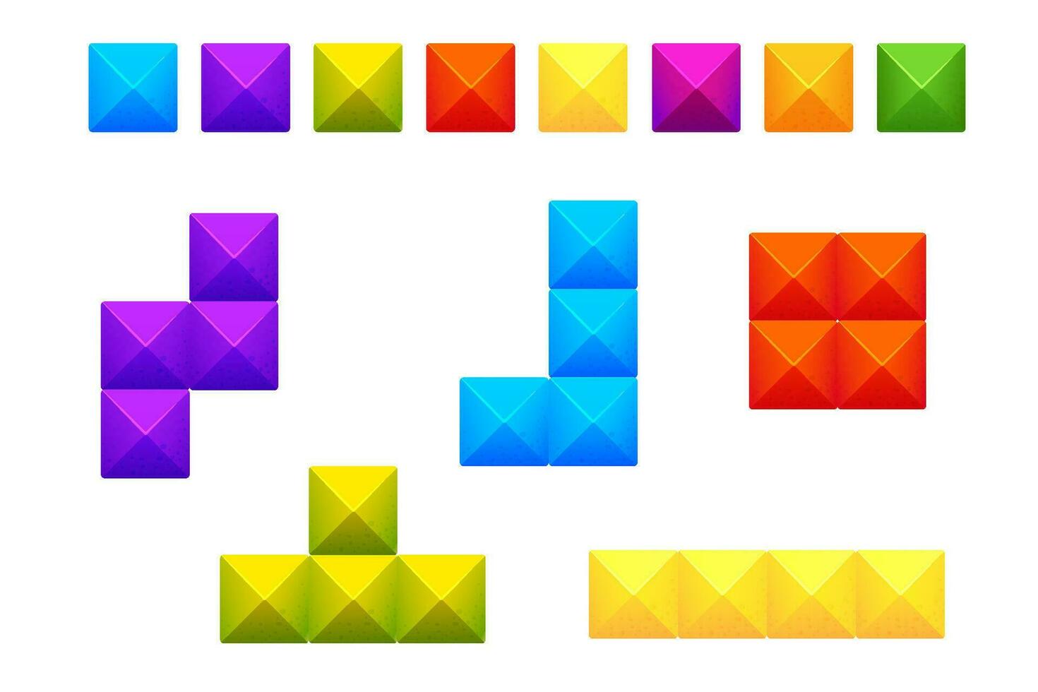 spel bakstenen set, kleurrijk blokken klassiek logica spel, puzzel in tekenfilm stijl geïsoleerd Aan wit achtergrond. creatief gedetailleerd vormen. vector illustratie