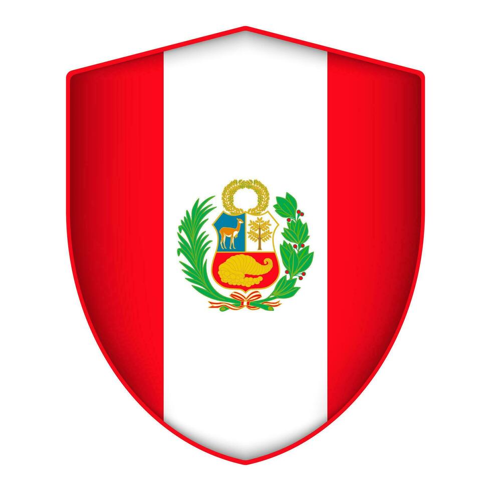 Peru vlag in schild vorm geven aan. vector illustratie.