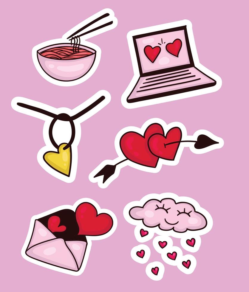 kleurrijke hand getrokken valentijn stickercollectie vector