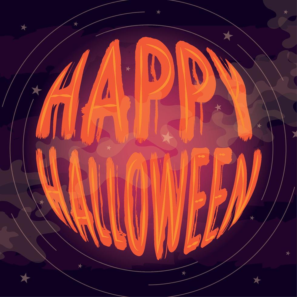 happy halloween-tekst op een maanlichthemellandschap vector