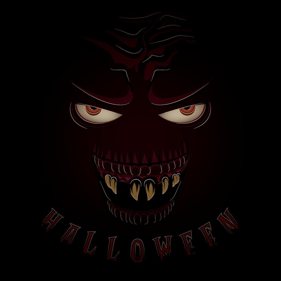 lelijke en spookachtige halloween-poster met monstergezicht vector