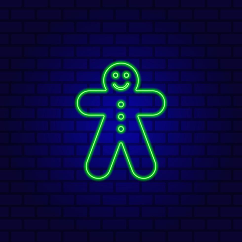 neon peperkoek cookie man geïsoleerd op de muur achtergrond. vector