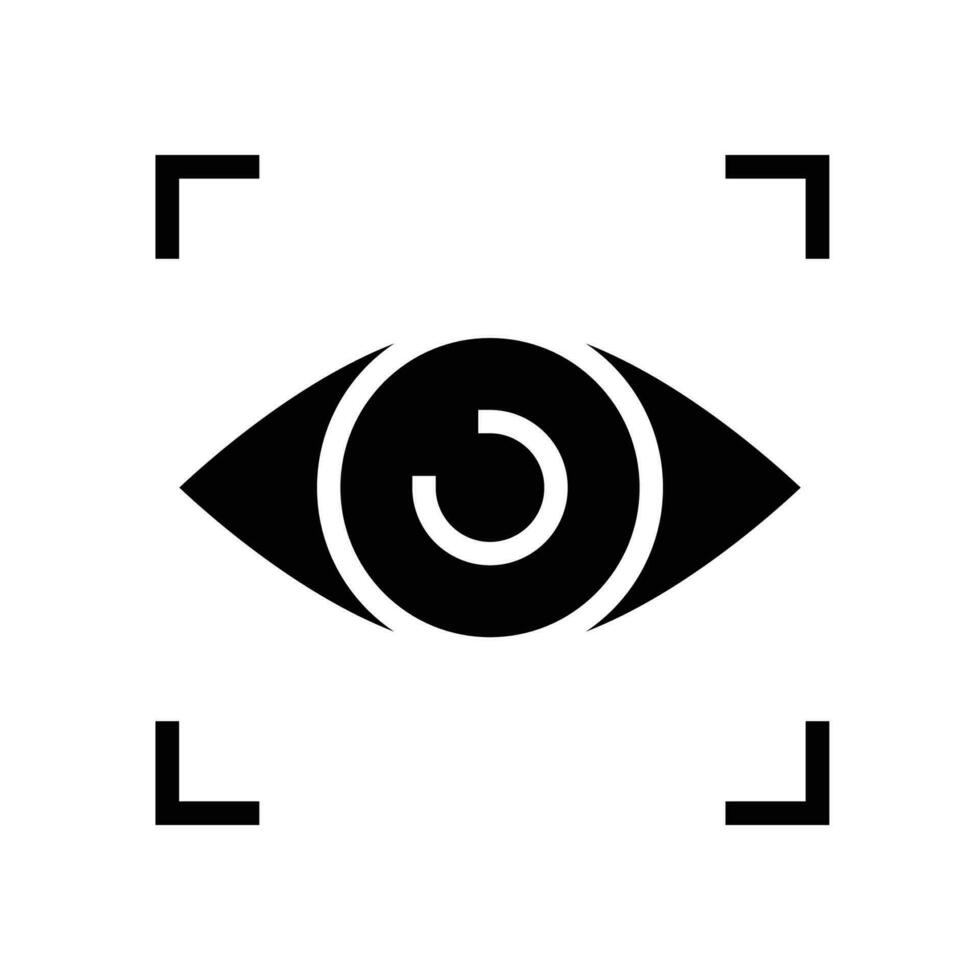 oog scannen icoon. gemakkelijk solide stijl. zichtbaar identiteit, focus, visie, visie, toekomst techniek, netvlies iris scannen verificatie, technologie concept. zwart silhouet, glyph symbool. vector illustratie geïsoleerd.