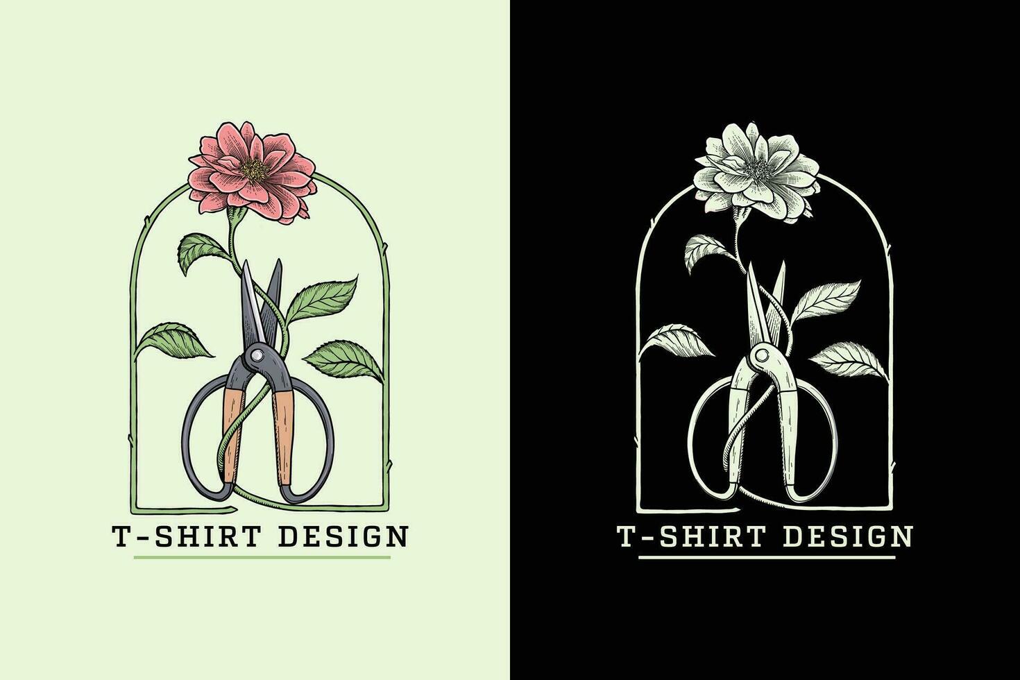 illustratie van bloemen met bloem snijdend schaar, klassiek wijnoogst stijl t-shirt ontwerp vector