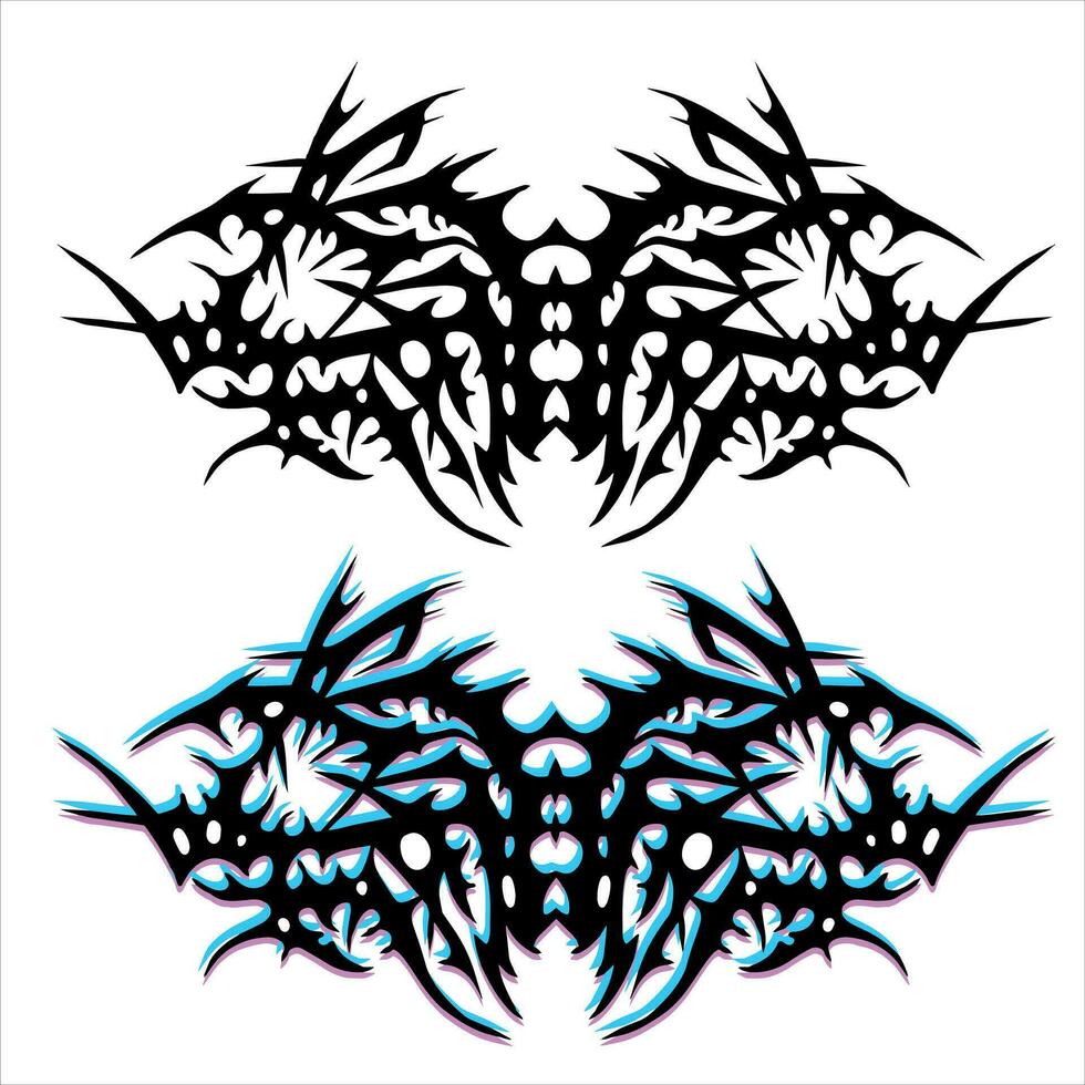 neo tribal tatoeëren. gotisch y2k brutaal dampgolf sticker. abstract sigil sigilisme overladen. vector