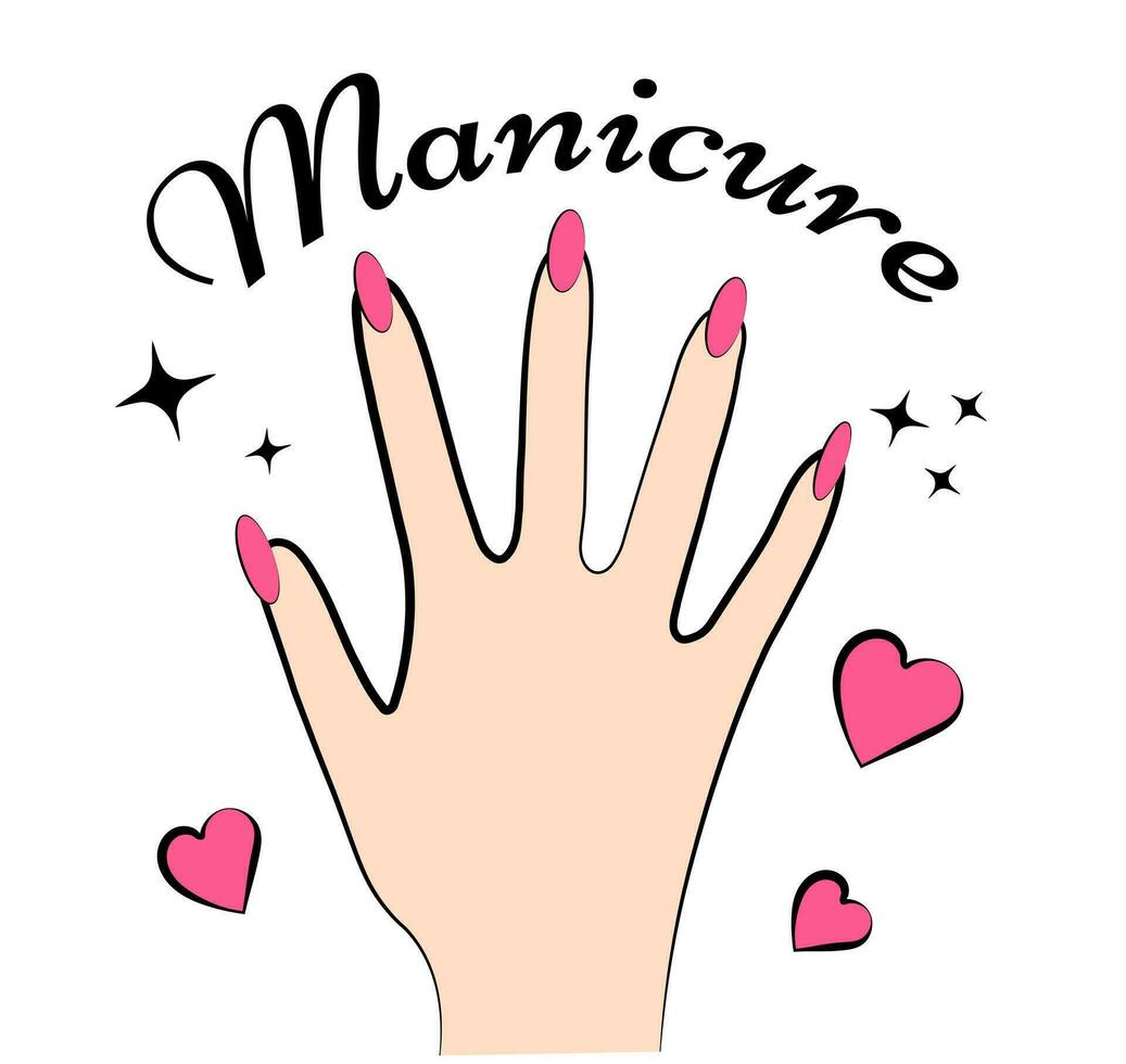 hand- met roze manicure Aan wit achtergrond vector