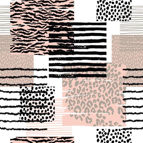 Abstract naadloos patroon met dierlijke druk. Trendy hand getrokken texturen. vector