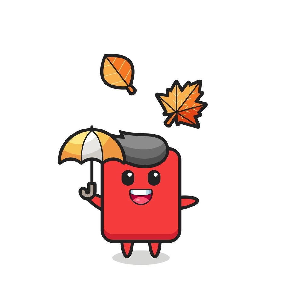 cartoon van de schattige rode kaart met een paraplu in de herfst vector