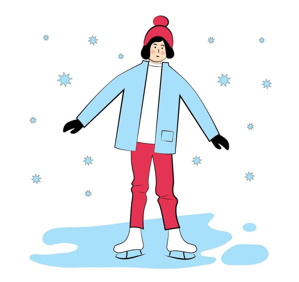 meisje het schaatsen. tekening stijl vector illustratie