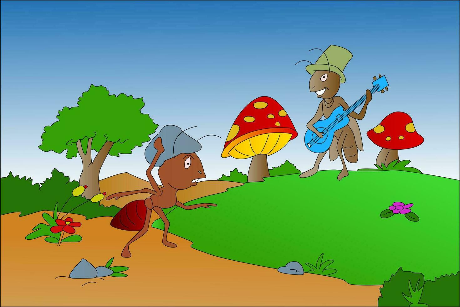 mier en sprinkhaan, illustratie vector