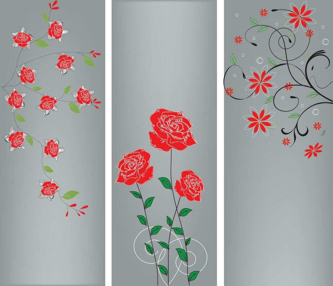 drie illustraties met bloemen elementen vector