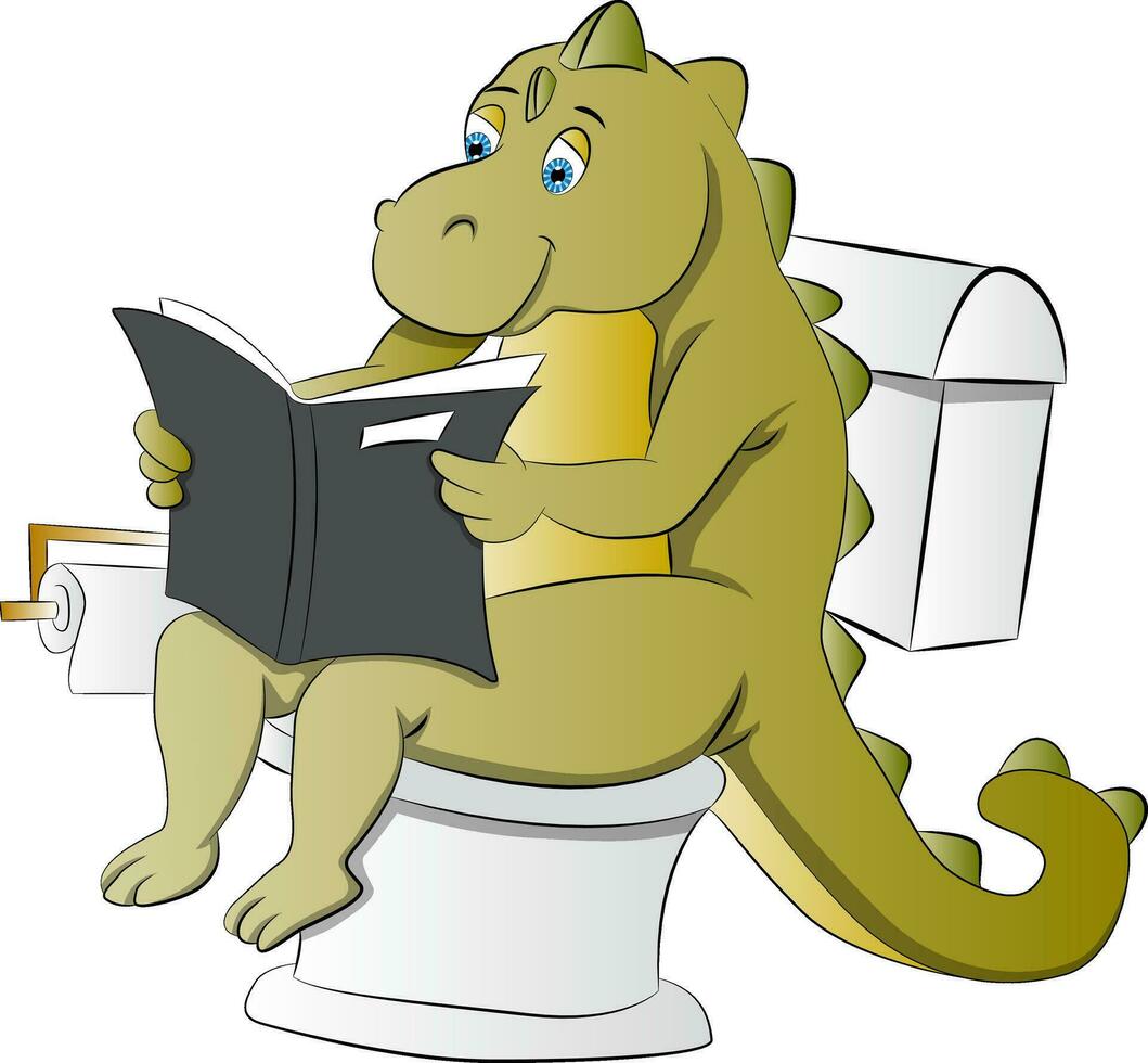 dinosaurus gebruik makend van een toilet, illustratie vector