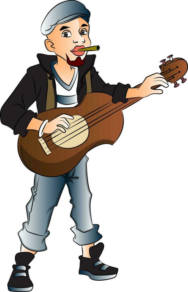 vector van rockster spelen gitaar en roken sigaret.