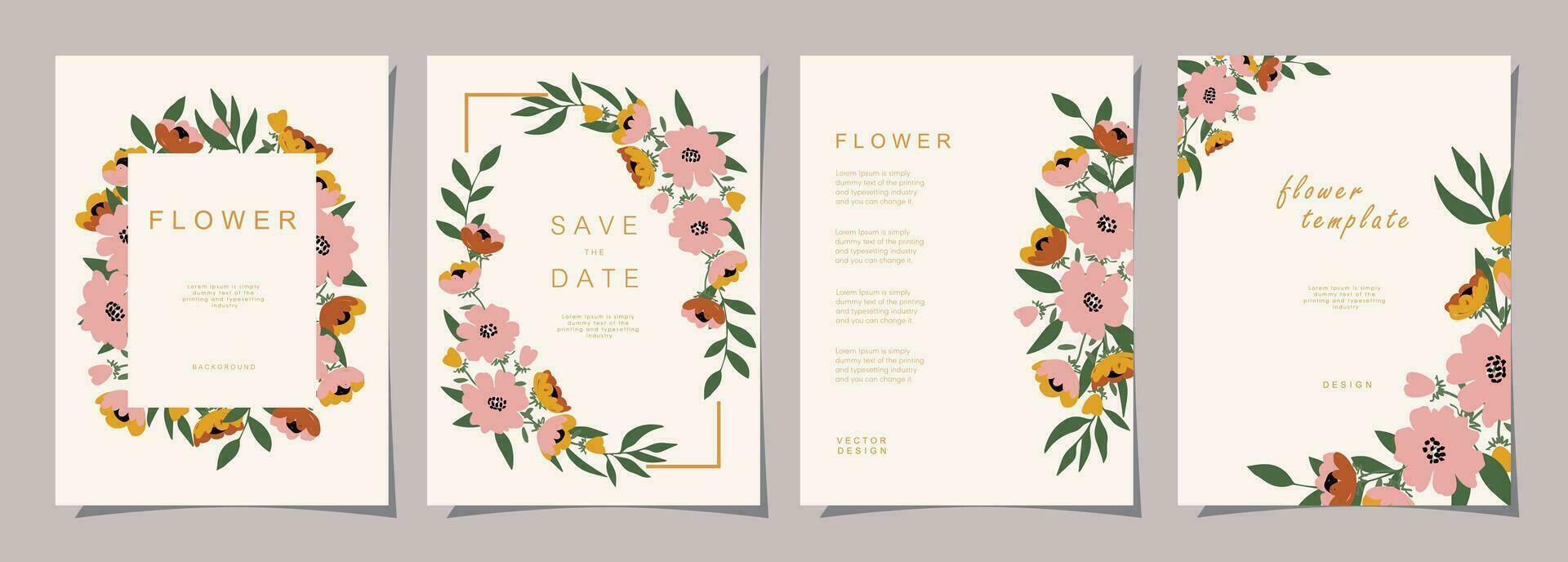 bloemen sjabloon reeks voor poster, kaart, omslag, label, banier, uitnodiging in mooi luxe botanisch stijl en elegant tuin vector ontwerp Sjablonen met bloemen en planten.