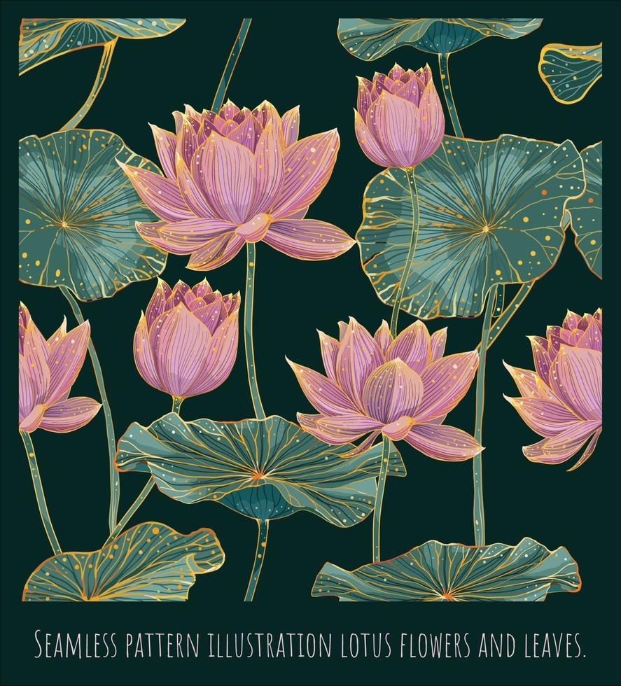 naadloze patroon illustratie lotusbloemen en bladeren. vector
