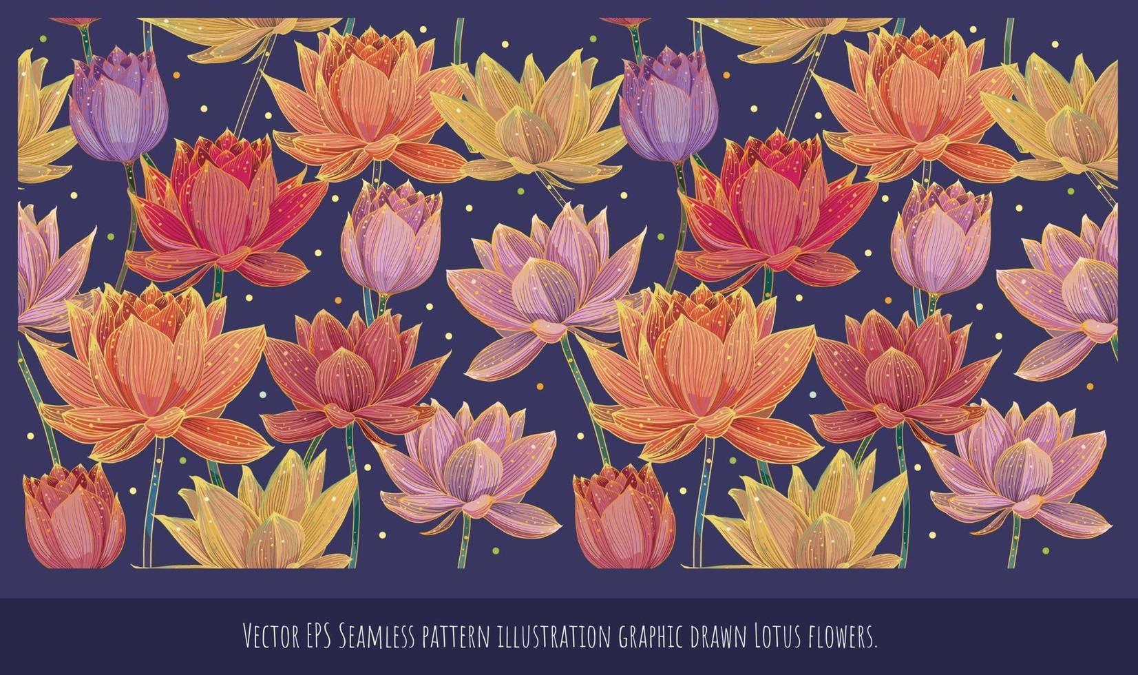 vector eps naadloze patroon illustratie grafisch getekende lotusbloemen