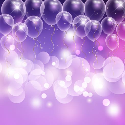 Ballonnen en bokeh lichten viering achtergrond vector