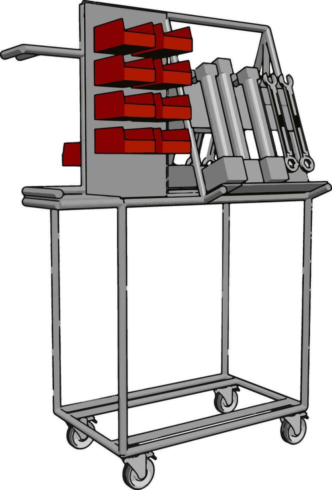 karren met hulpmiddelen, illustratie, vector Aan wit achtergrond.