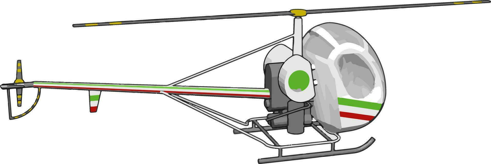 grijs helikopter met groen en rood strepen vector illustratie Aan wit achtergrond