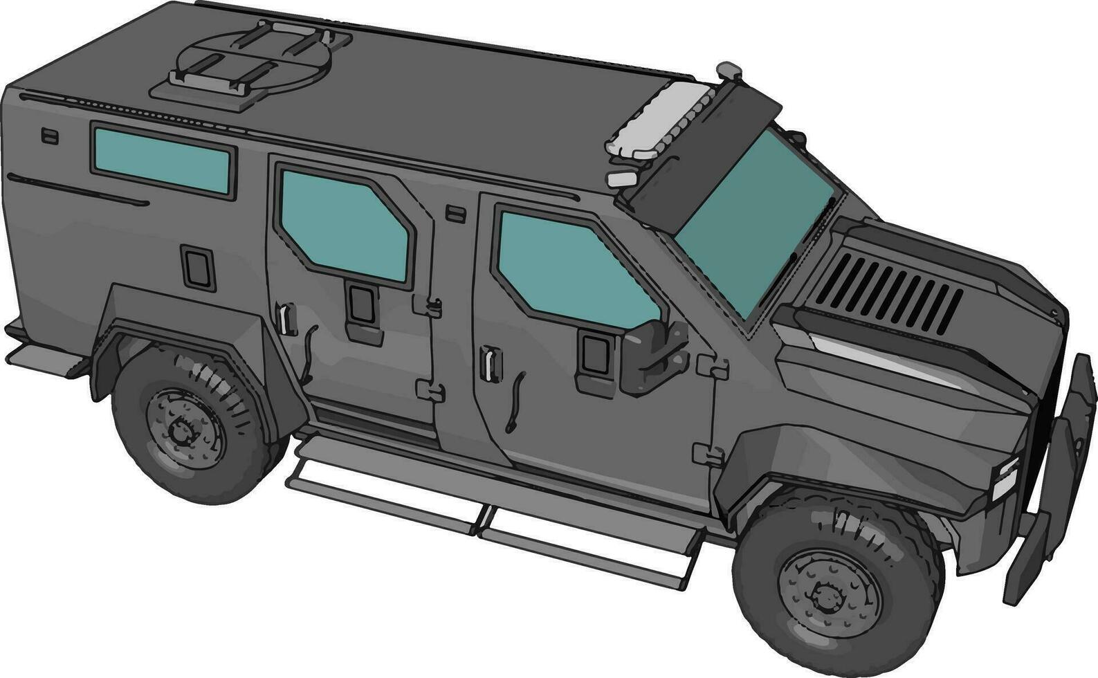 3d vector illustratie Aan wit achtergrond van een grijs gewapend leger voertuig